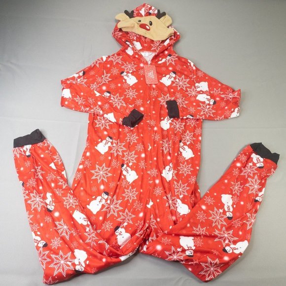 Halloween Tops - Womens Costume Red White Medium Halloween Christmas Snow Man Overall Lounge 1228